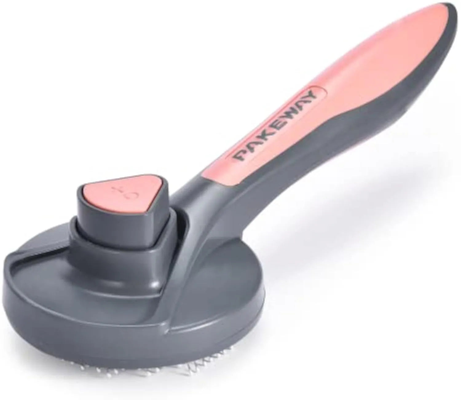 Self cleaning pet slicker brush in grey, green, or pink with one-button hair release