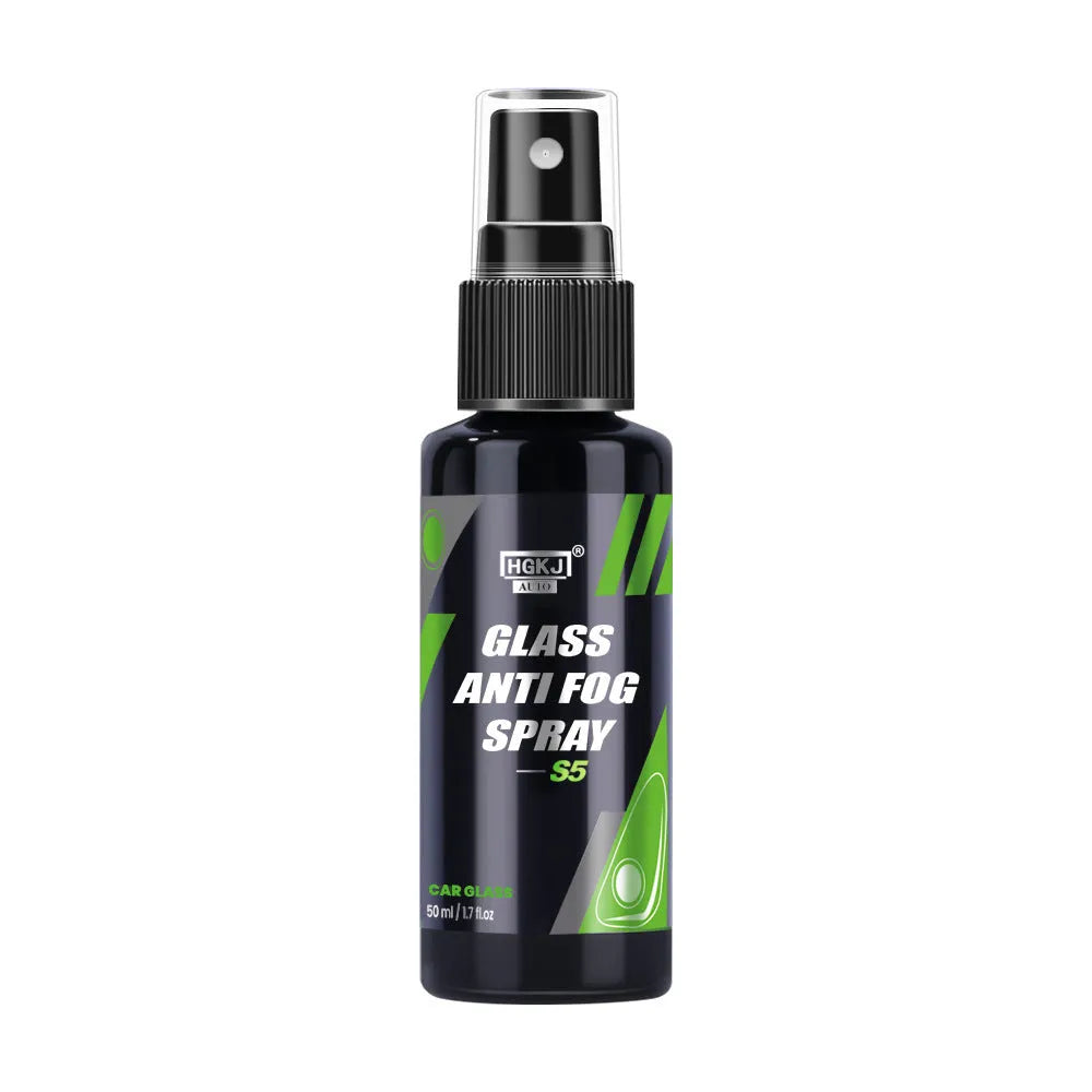 AUTO-S5 car glass antifog spray bottle in 100ml and 50ml sizes for clear windscreen visibility.