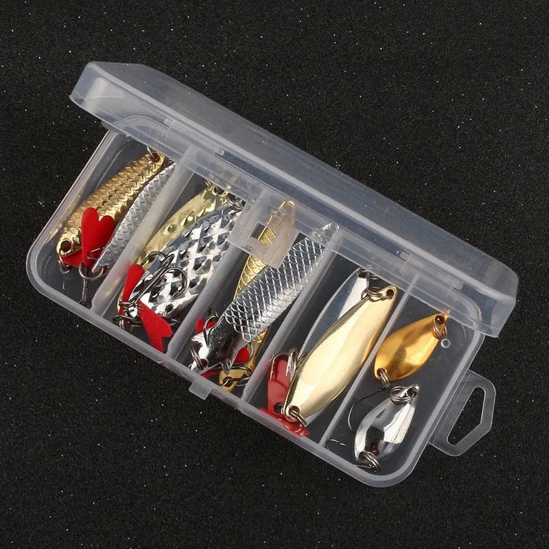 Pineapple-shaped metal fishing lures with metallic sequins in gold and silver colours