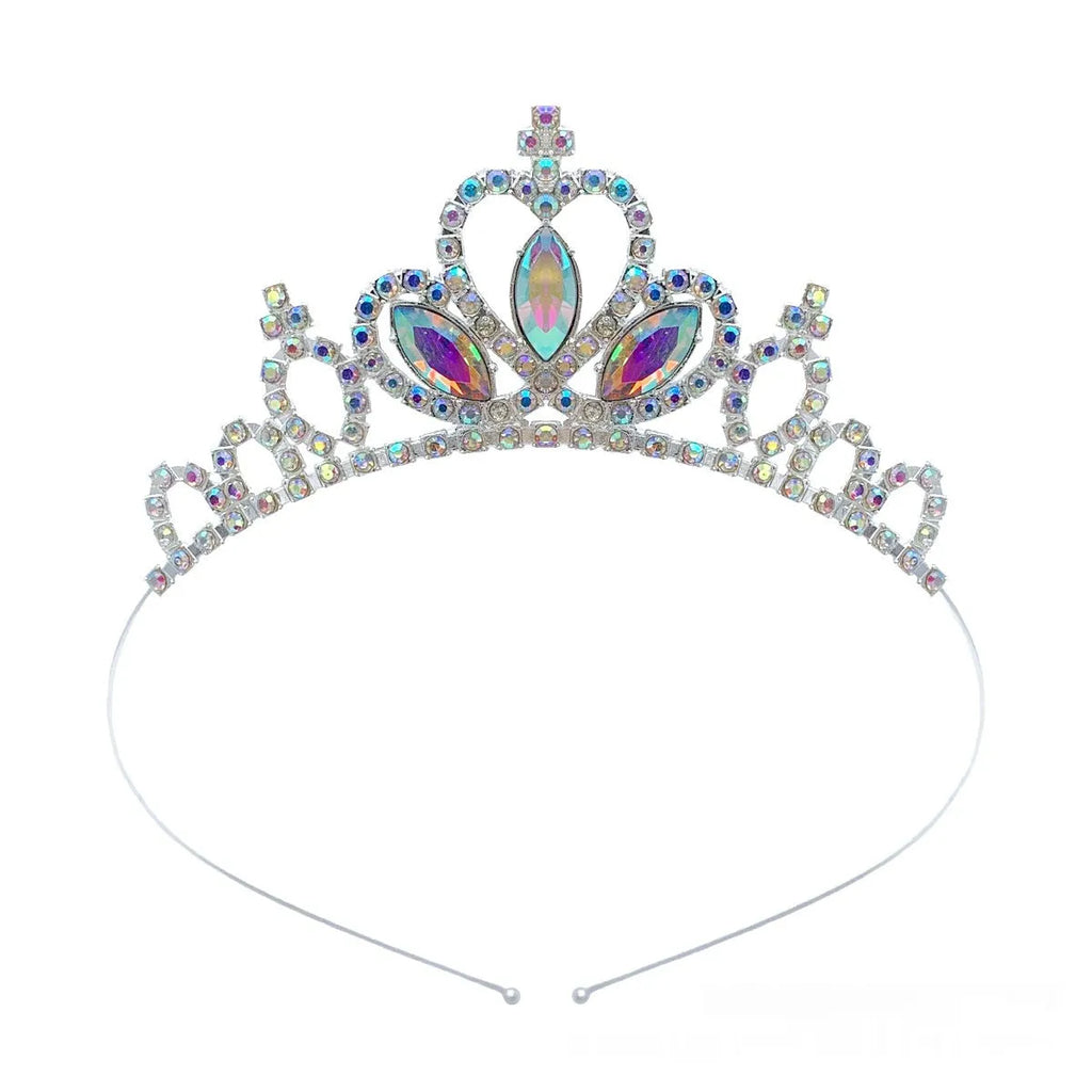 Gold and silver alloy princess crown headdress with coloured gemstones for girls birthday parties