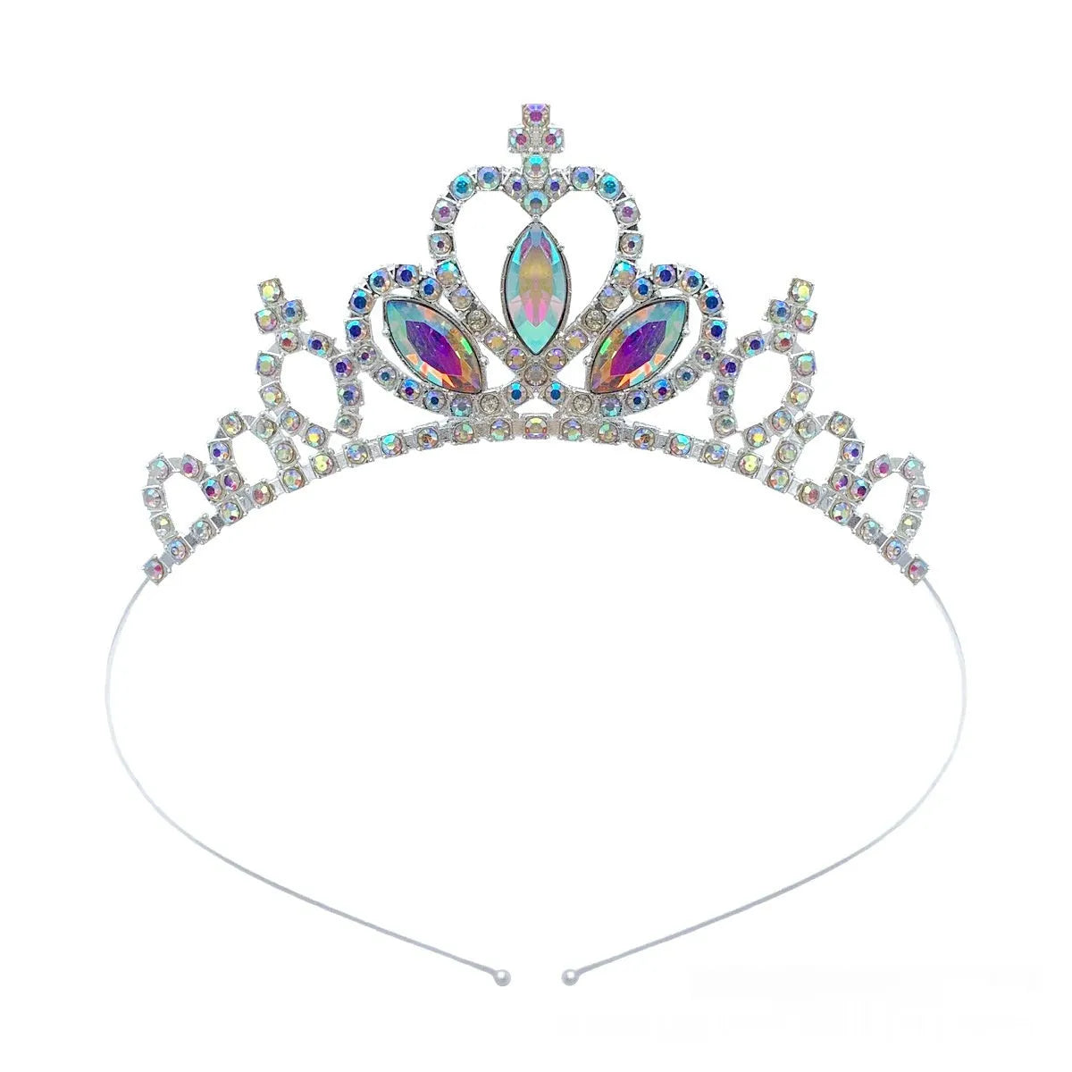 Gold and silver alloy princess crown headdress with coloured gemstones for girls birthday parties