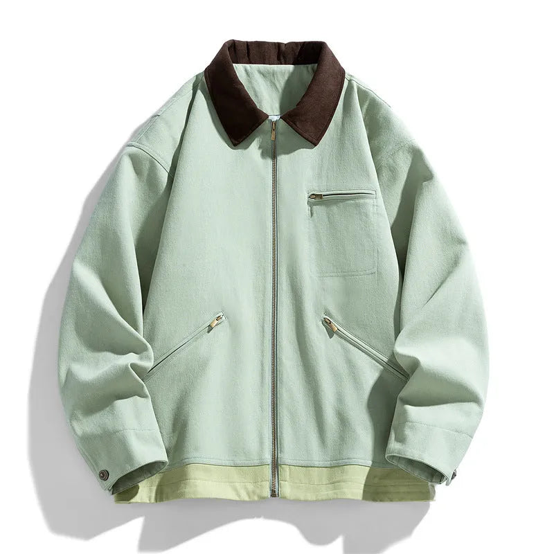 Men's loose fit casual jacket with contrast colour lapels and side seam pockets