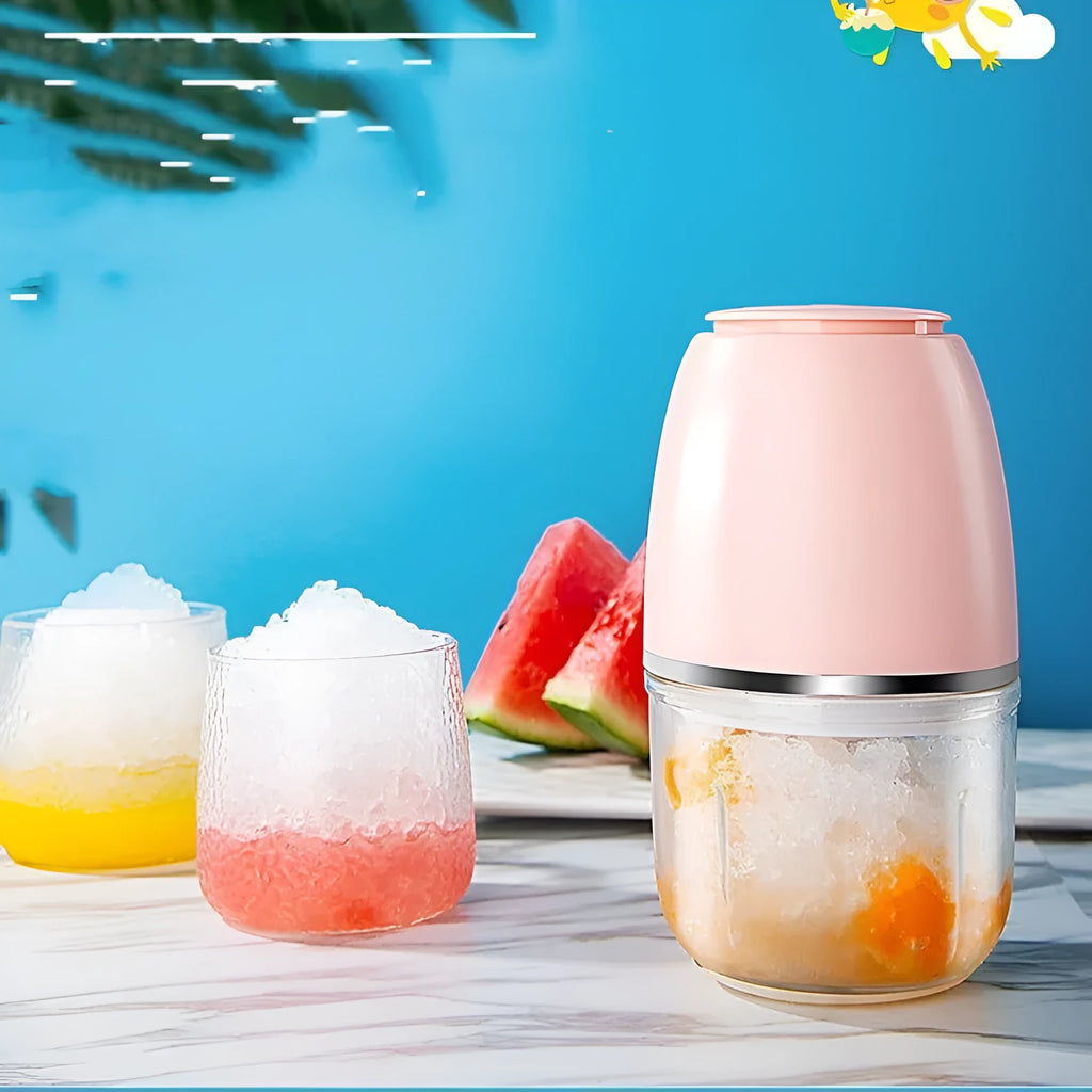 Cherry blossom powder household electric ice crusher with plastic body, 200W motor, compact 105x105x205mm size