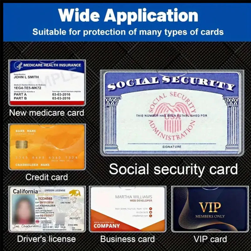 Clear transparent PVC card holder for social security and ID cards, size 9.7 by 5.9 centimetres.