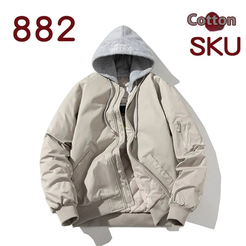 Plus-size loose-fitting pilot jacket in polyester blend fabric available in black, beige, or green colours