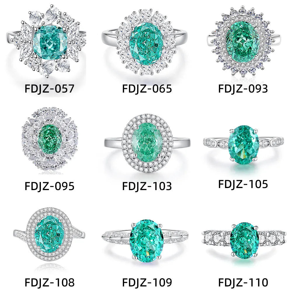 S925 silver geometric ellipse ring with Palai Bahao emerald stone in multiple colour options
