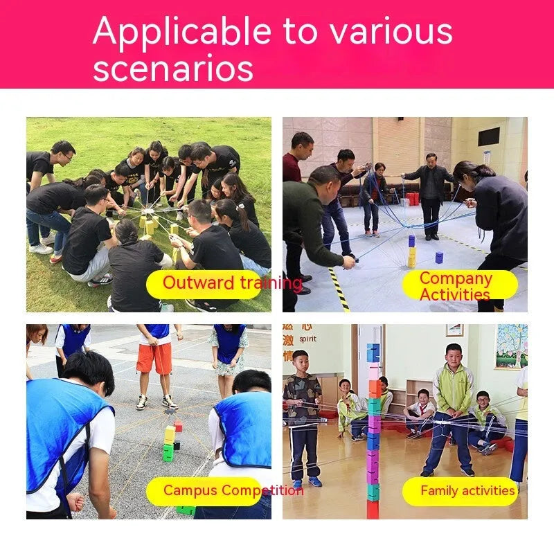 Sports expansion team building equipment with ABS tower blocks and pull ropes for outdoor group activities