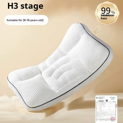 Children's dual-sided partition neck pillow showing cool and warm sides for ages 1 to 6 years