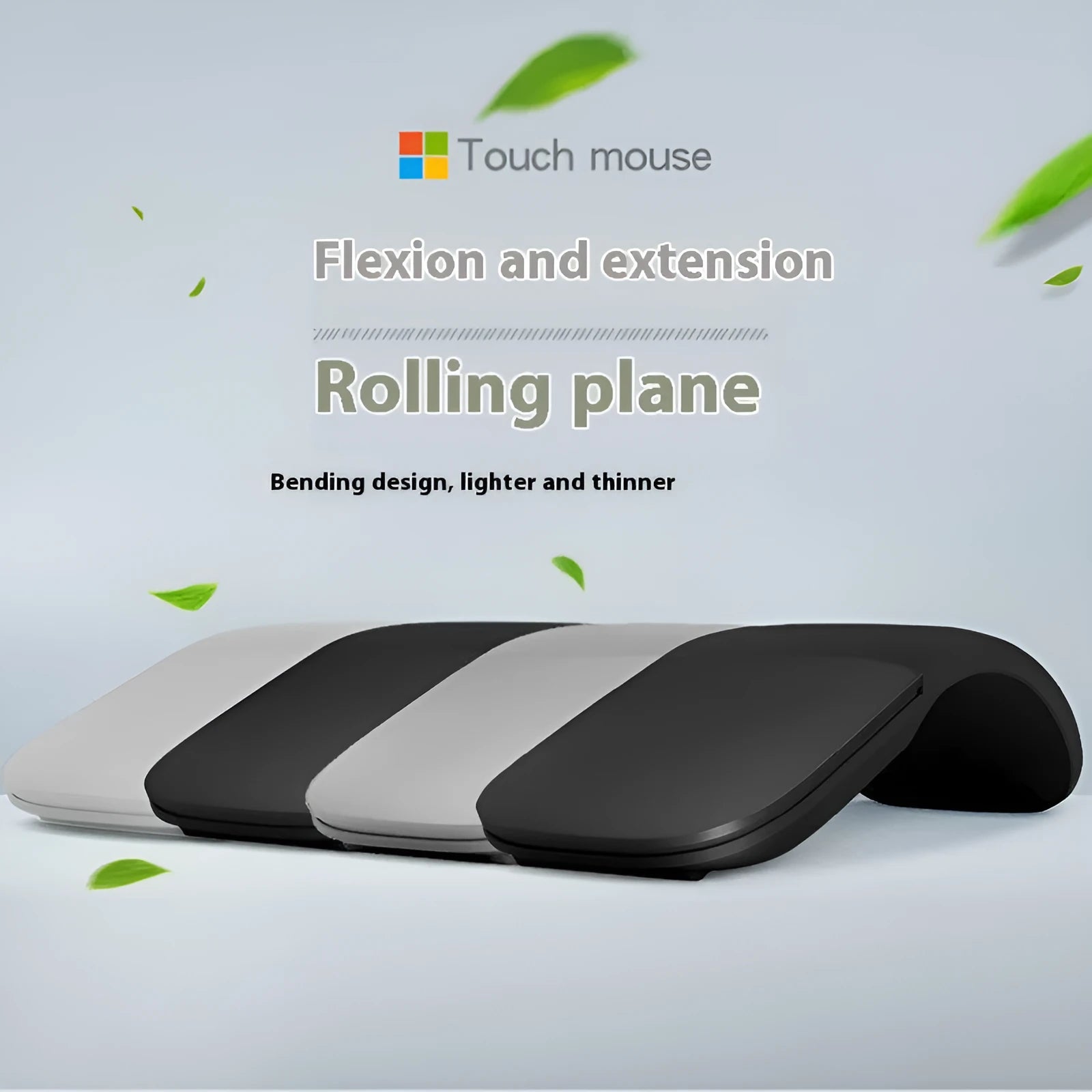 Black Bluetooth 4.0 folding touch wireless mouse shown in compact and folded position.