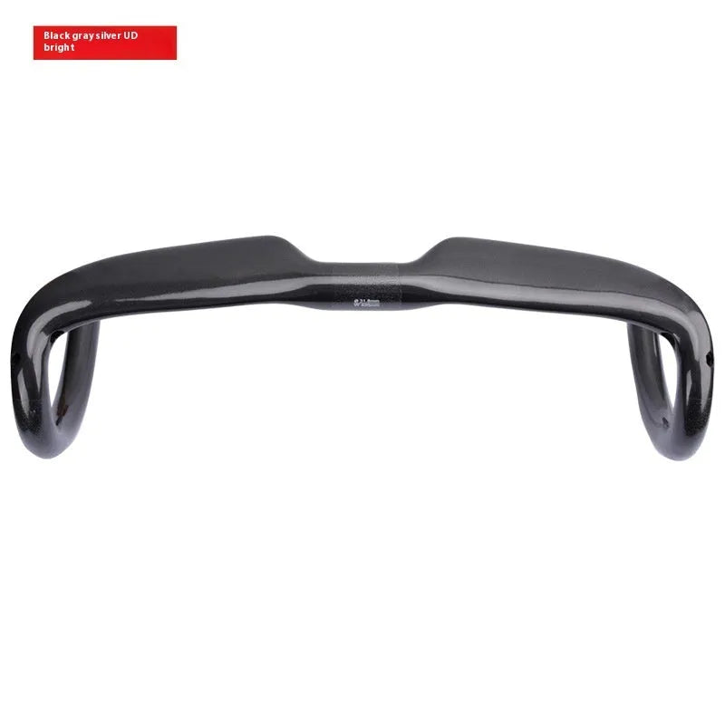 Carbon fibre road bicycle drop handlebar in black grey silver showing 400mm width option