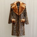 Women's long leopard print artificial fur jacket with regular sleeves and street fashion styling