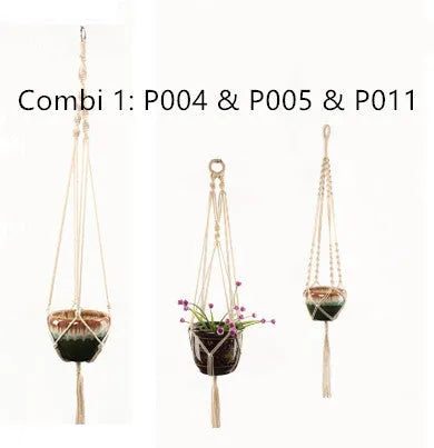 Woven wire plant basket holder with cotton rope construction in desktop and wall hanging styles