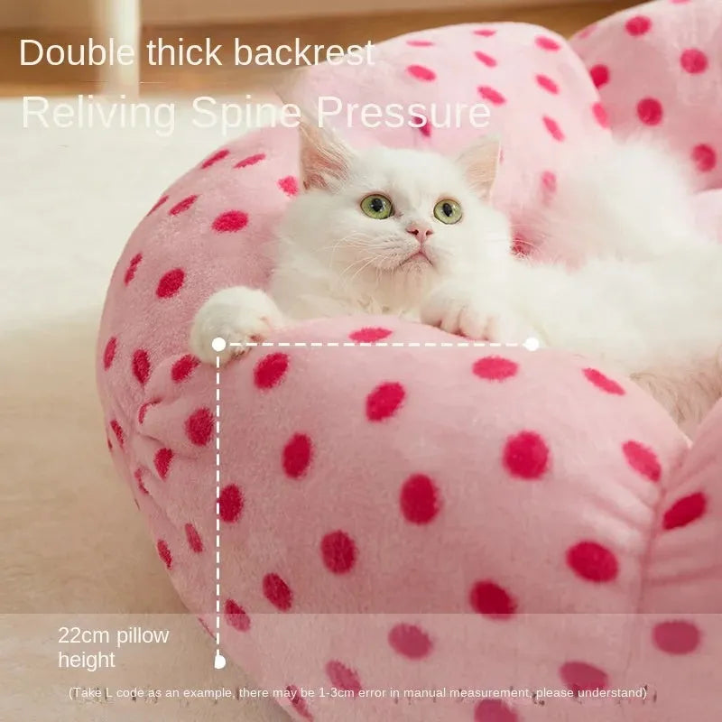 Pink dot pattern cat bed cushion with princess-style design in fabric material