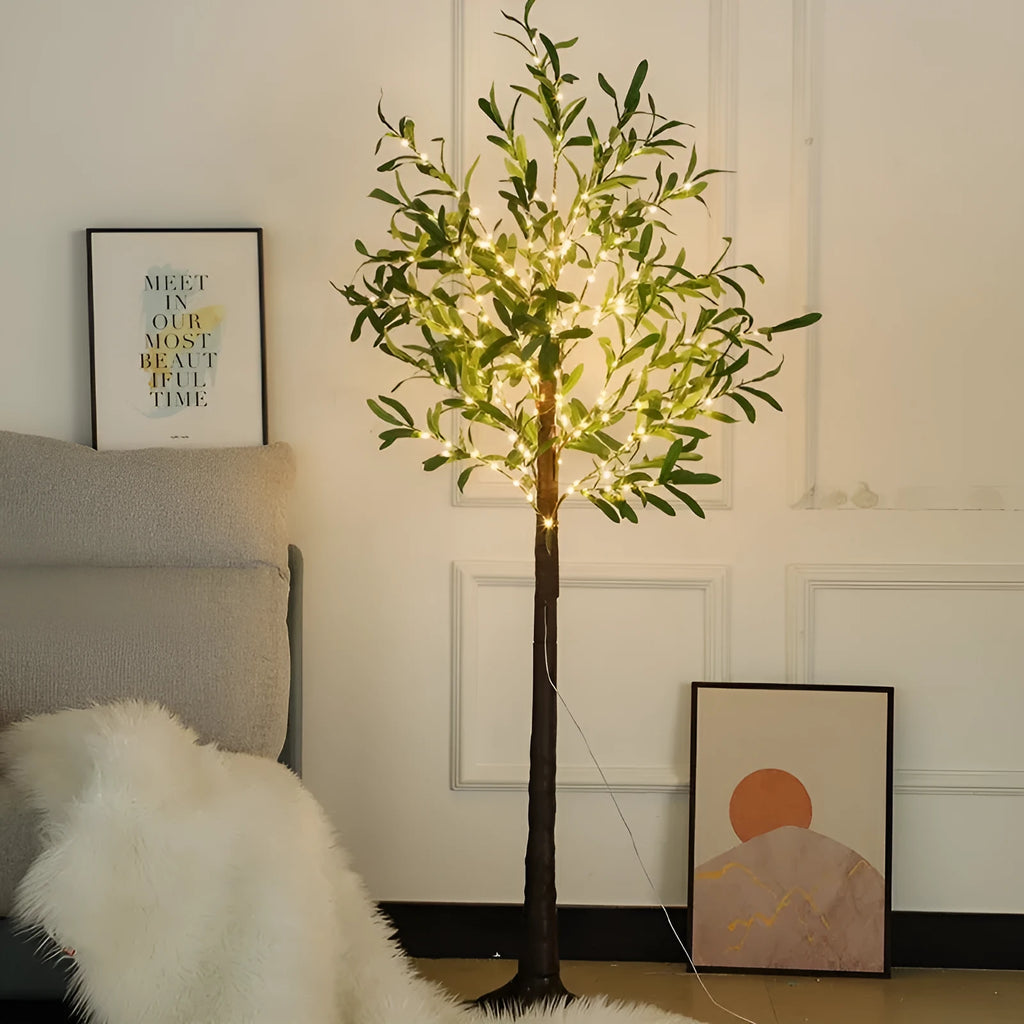 1.8 metre tall simulation olive leaf tree lamp with warm white LED lights for courtyard decoration