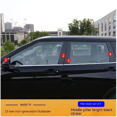 Pre-cut bright black and carbon fibre pattern vinyl films for 2023 Outlander window pillars.