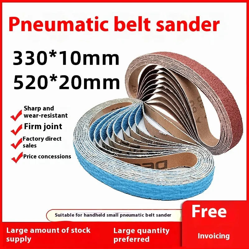 Pneumatic belt sander with small 10x330mm metal polishing gauze and roll ring for industrial finishing