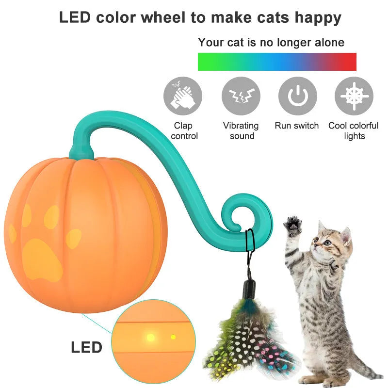 Electric cat luminous ball toy in watermelon or pumpkin design with automatic rotation