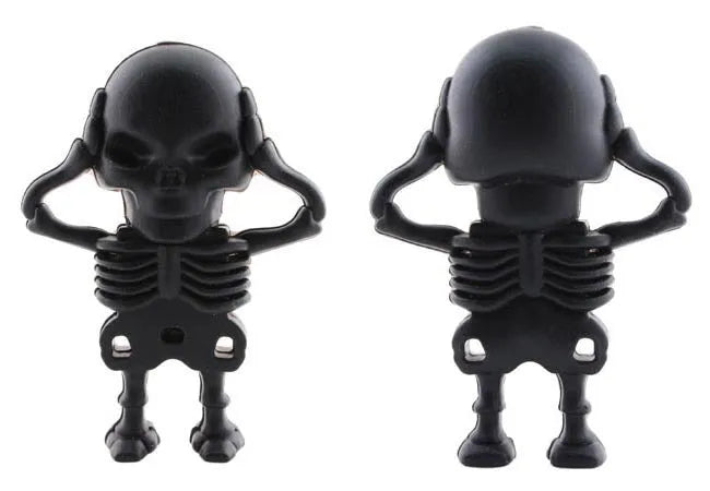 Halloween-themed skeleton skull USB flash drive with small chain in assorted colours.