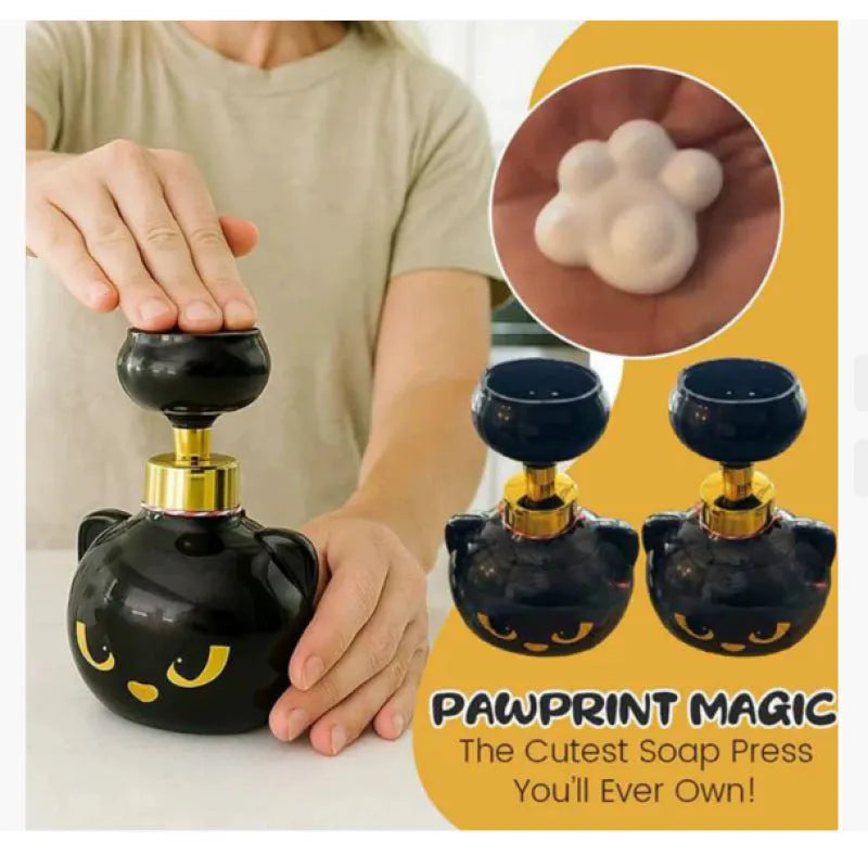 Black cartoon cat-shaped foam soap dispenser with pump mechanism