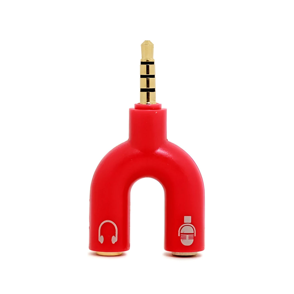 3.5mm audio splitter adapter in six colours for mobile phone, laptop, and tablet connection