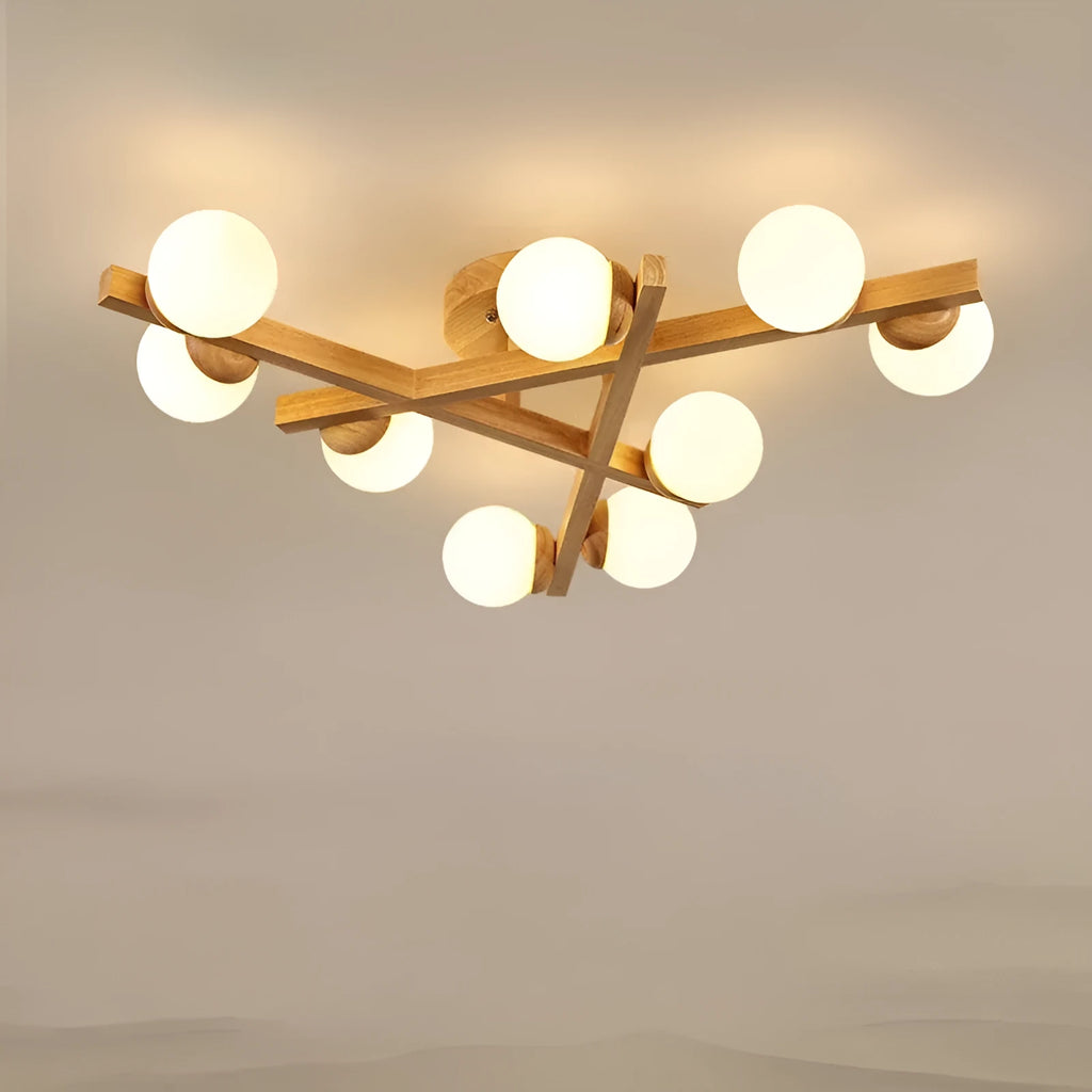 Nordic wooden style ceiling lamp with three adjustable light heads