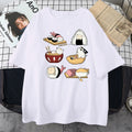 Men's loose fit cotton T-shirt with cat sushi cartoon print in multiple colour options