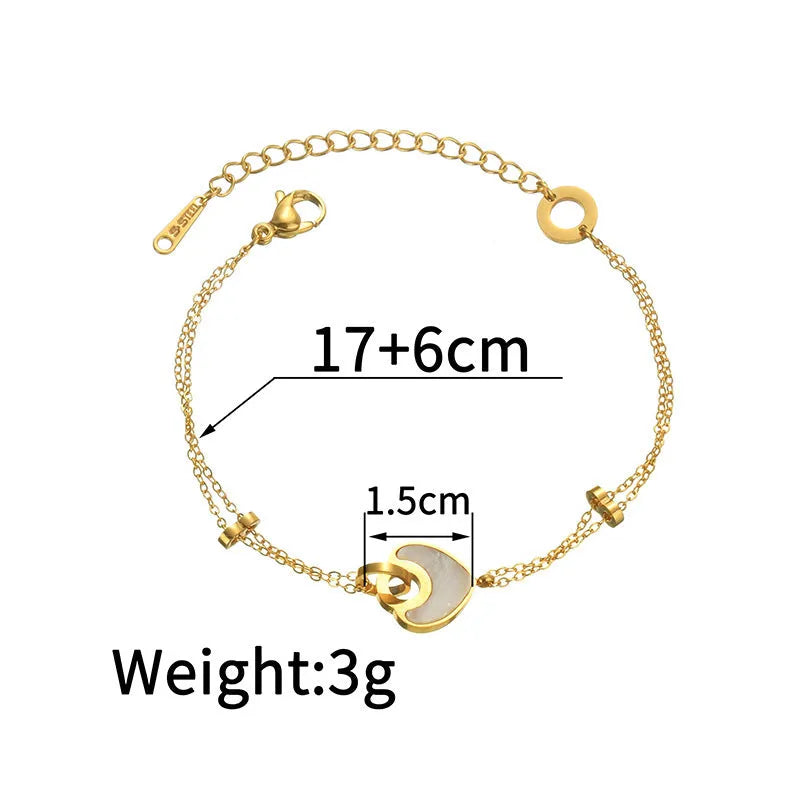 Women's stainless steel bracelet with double-layered resin heart design