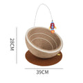 Large grey cat scratching basin and nest with sisal rope scratching surface and starry pattern design