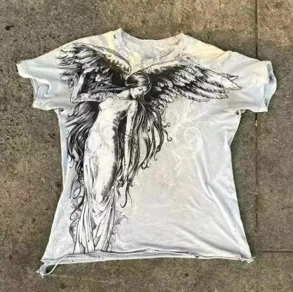 Gothic style men's short sleeve T-shirt with a cartoon pattern in colour HQ929