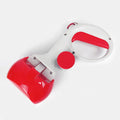 Heavy-duty ABS plastic pet pooper scooper with built-in trash bag holder and top carrying hook.