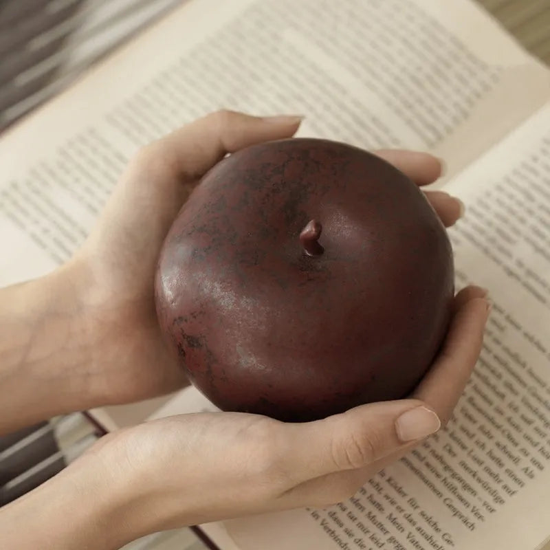 Ceramic retro Chinese apple ornament for desktop display in large and small size options