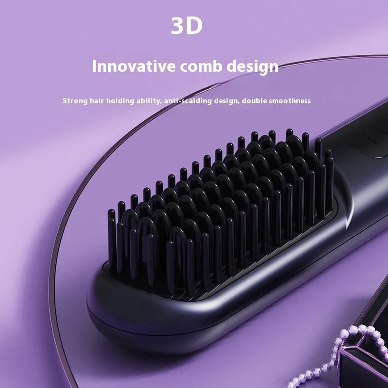 Negative ion straightening hair comb with USB charging port in white, dark blue, or grey colour options