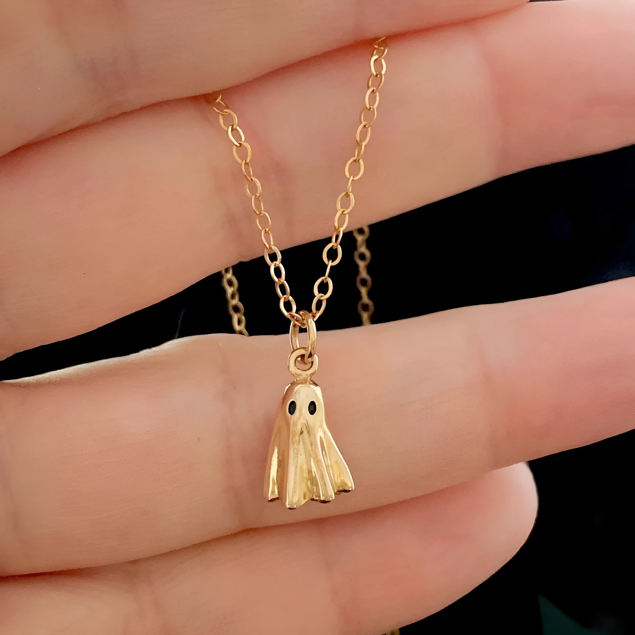 Ghost pendant necklace with titanium steel design on stainless steel twisted chain