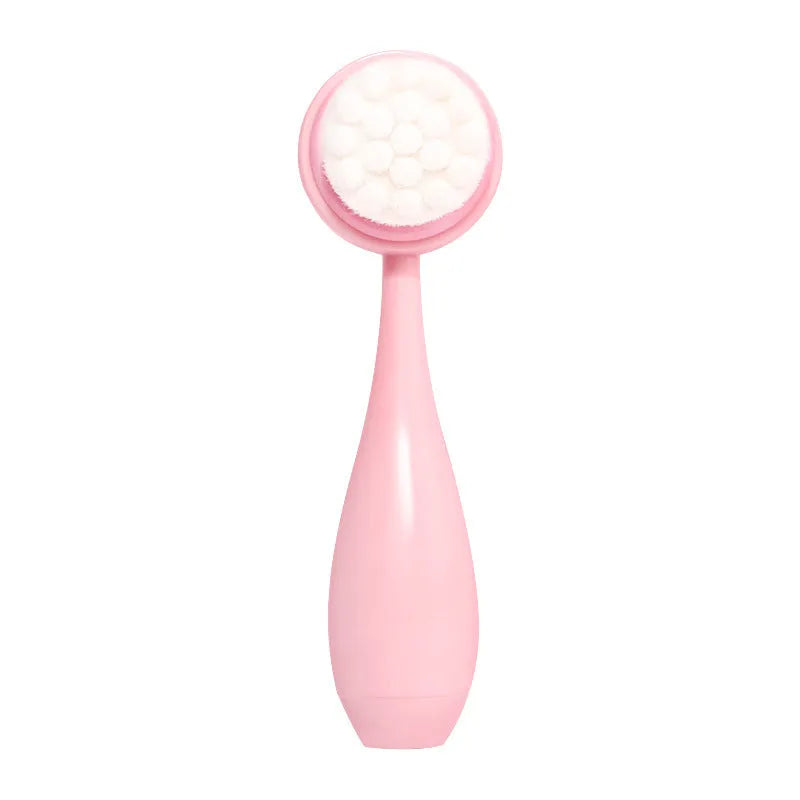 Facial brush and coral fleece hair band set in purple colour with plastic handle and nylon bristles
