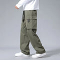 Boys' straight leg cargo trousers with drawstring waist and large pockets in polyester fabric