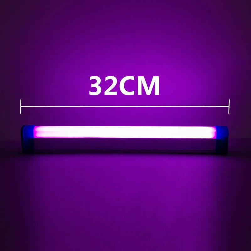 Blue and purple rechargeable LED tube light stick with dimmable RGB settings for photography and room ambience.