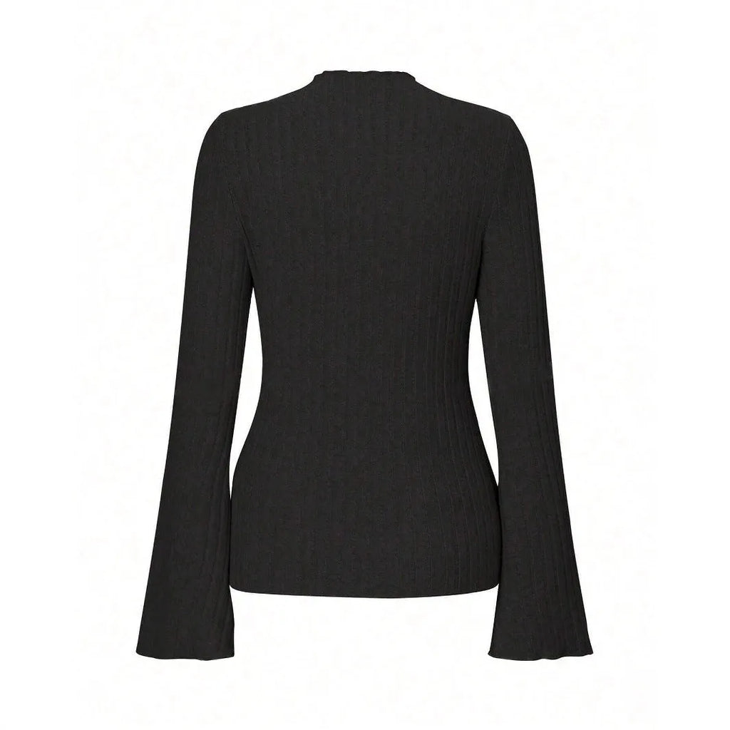 Men's black long sleeve slim fit top with brushed stripe pattern and round neck