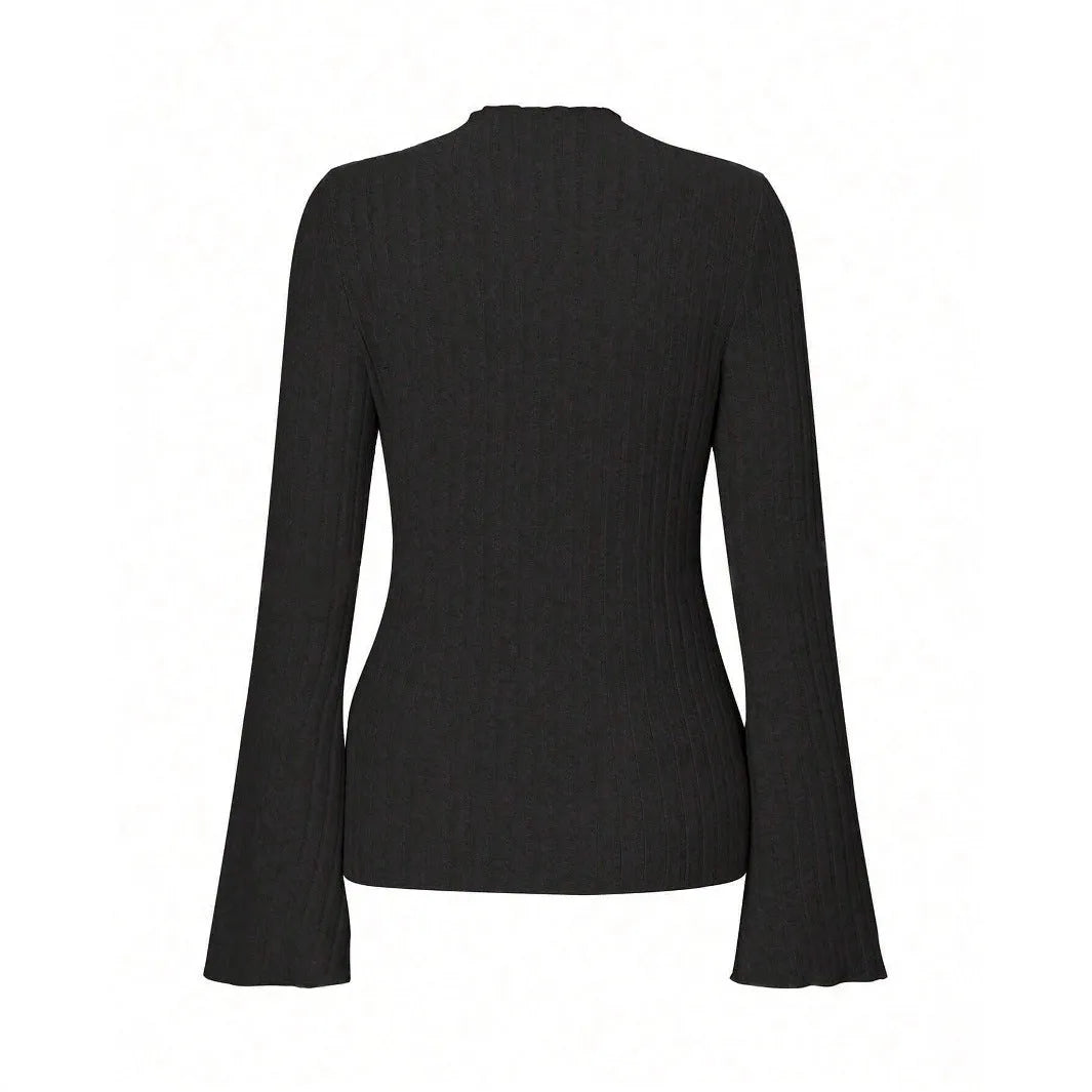Men's black long sleeve slim fit top with brushed stripe pattern and round neck