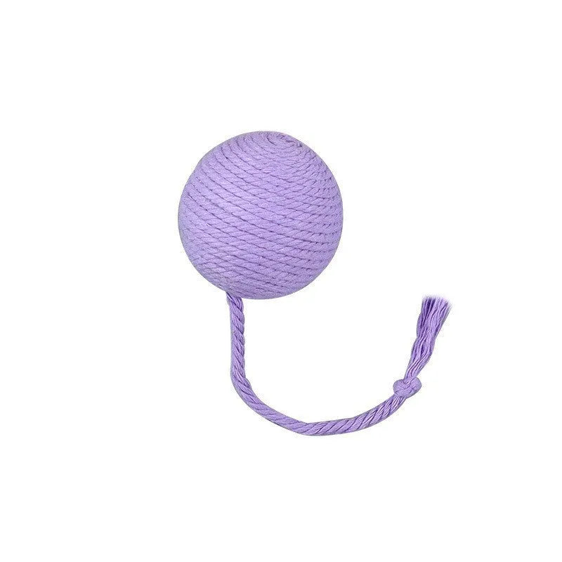 Cat toy ball with rope and bell in green, pink, purple, or yellow colour, small 3cm or medium 6cm size