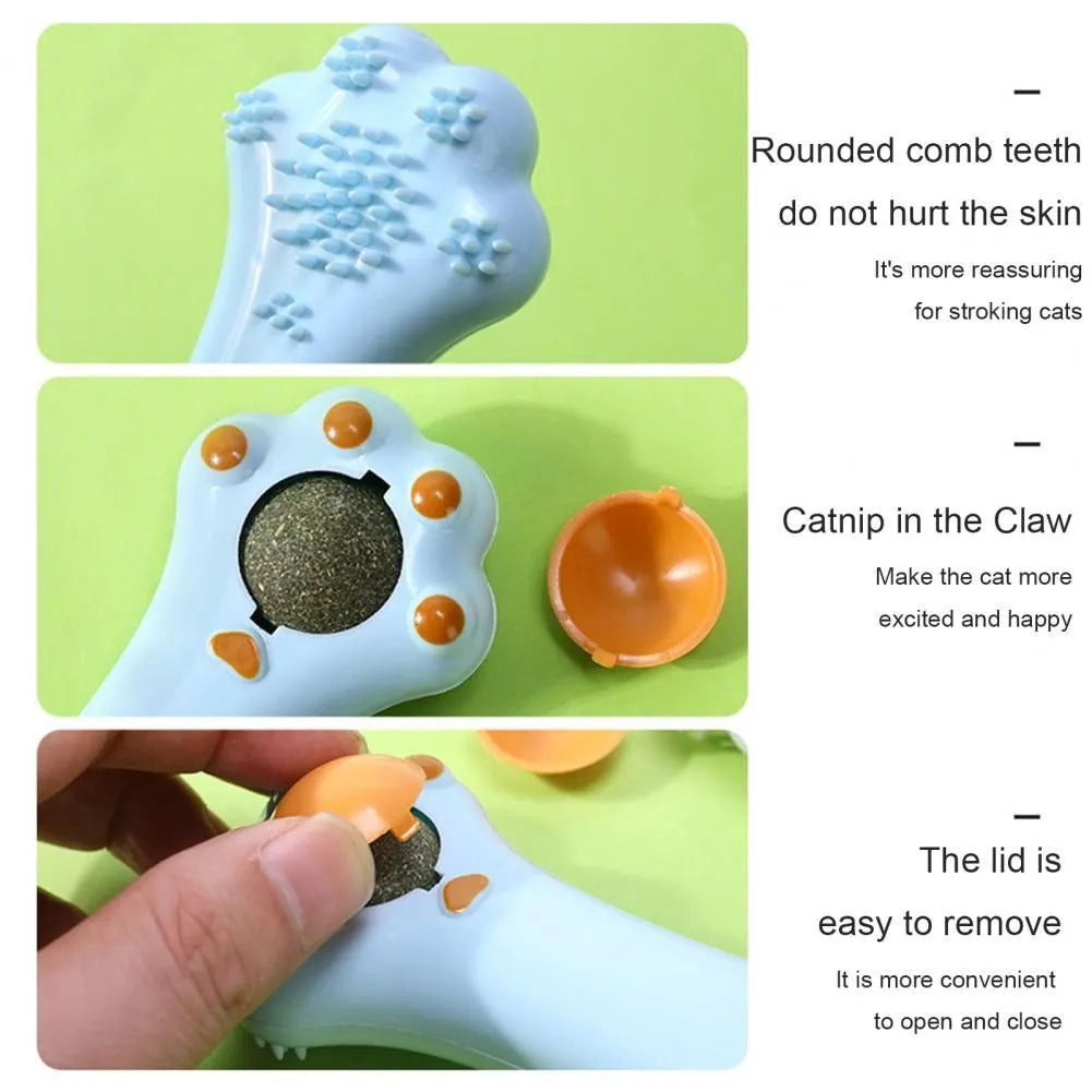 Colourful cartoon cat design massage comb dental toy with catnip compartment