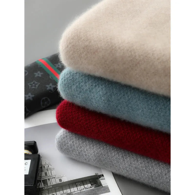 Sheep wool half-zip knitted sweater in slim fit design showing round neck and regular sleeves