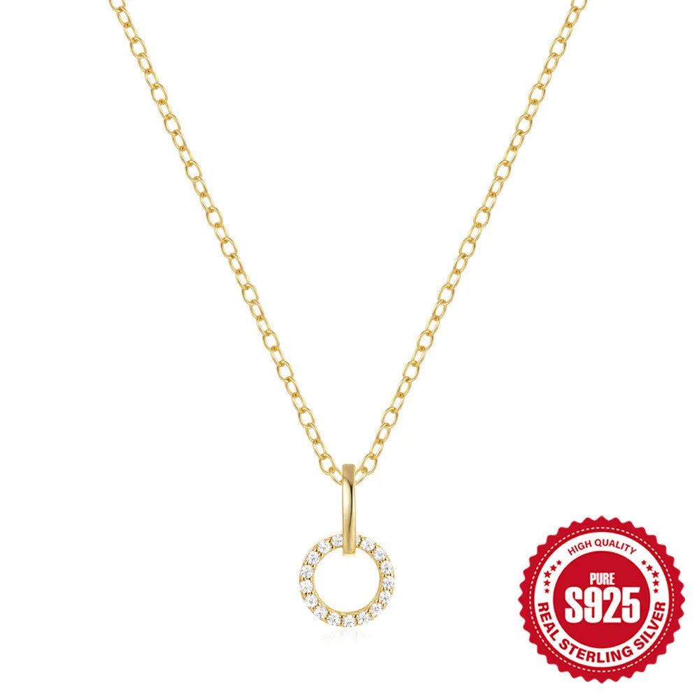 Gold colour geometric sterling silver necklace with interlocking design and zircon details on adjustable chain