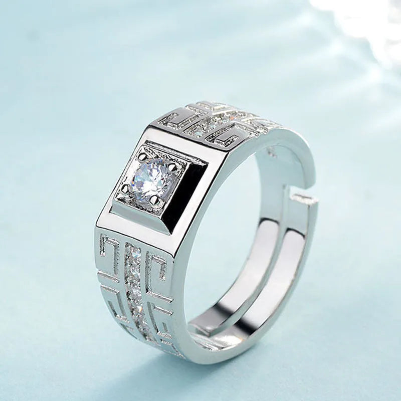 Geometric simulation moissanite ring white gold men's wedding Europe America style item MJ017