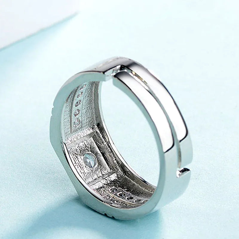 Geometric simulation moissanite ring white gold men's wedding Europe America style item MJ017