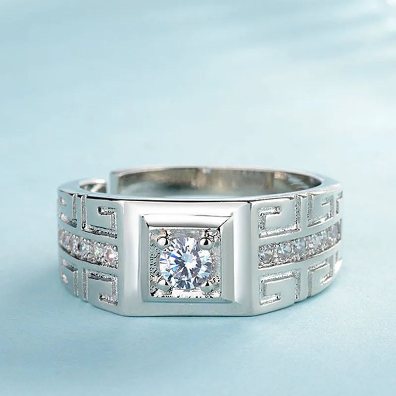 Geometric simulation moissanite ring white gold men's wedding Europe America style item MJ017