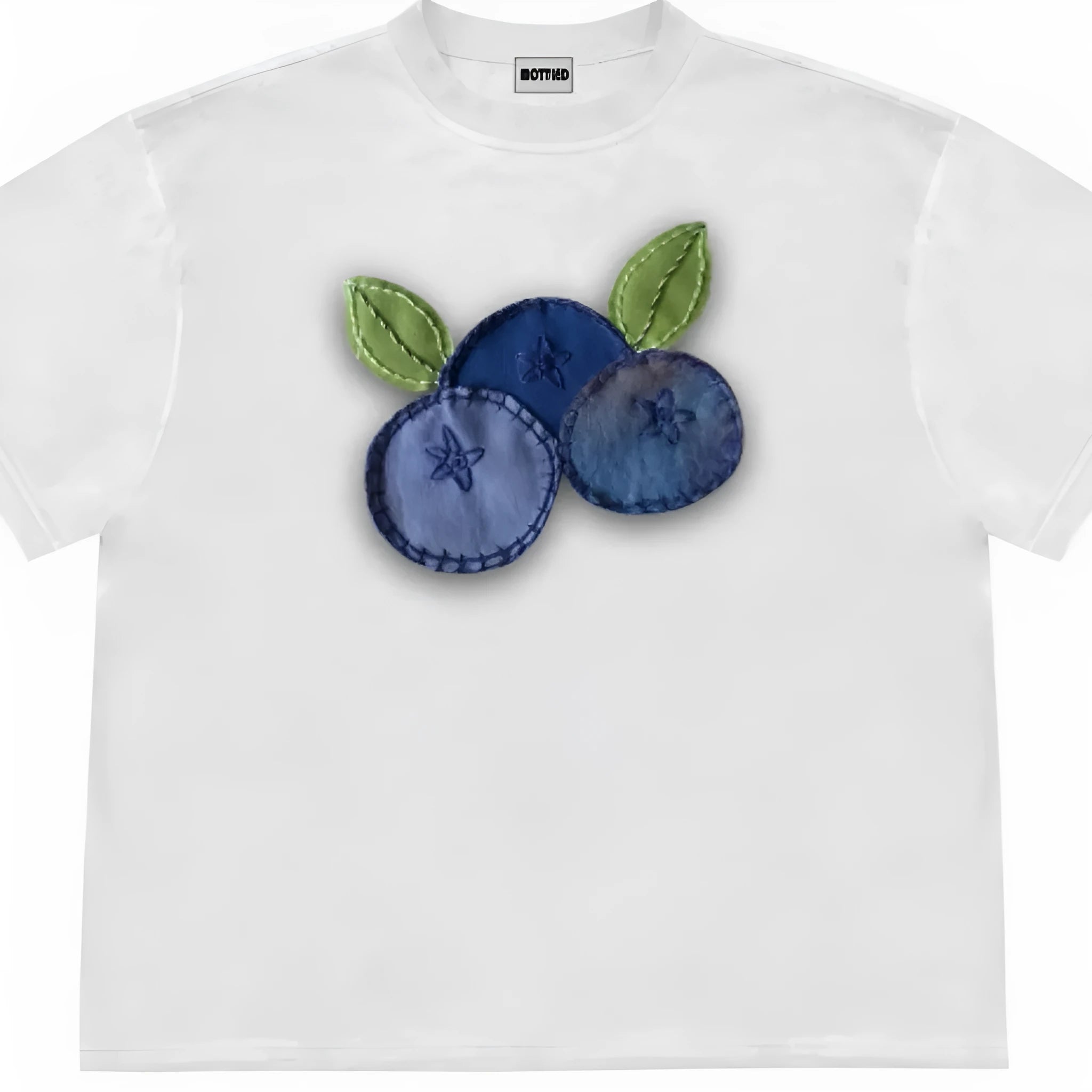 Blueberry patchwork fruit print t-shirt in ice oxygen cotton loose fit