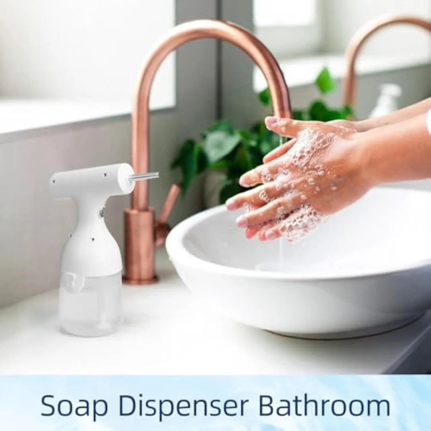 White electric foam soap dispenser with two nozzles and USB charging cable for pet bath and home cleaning