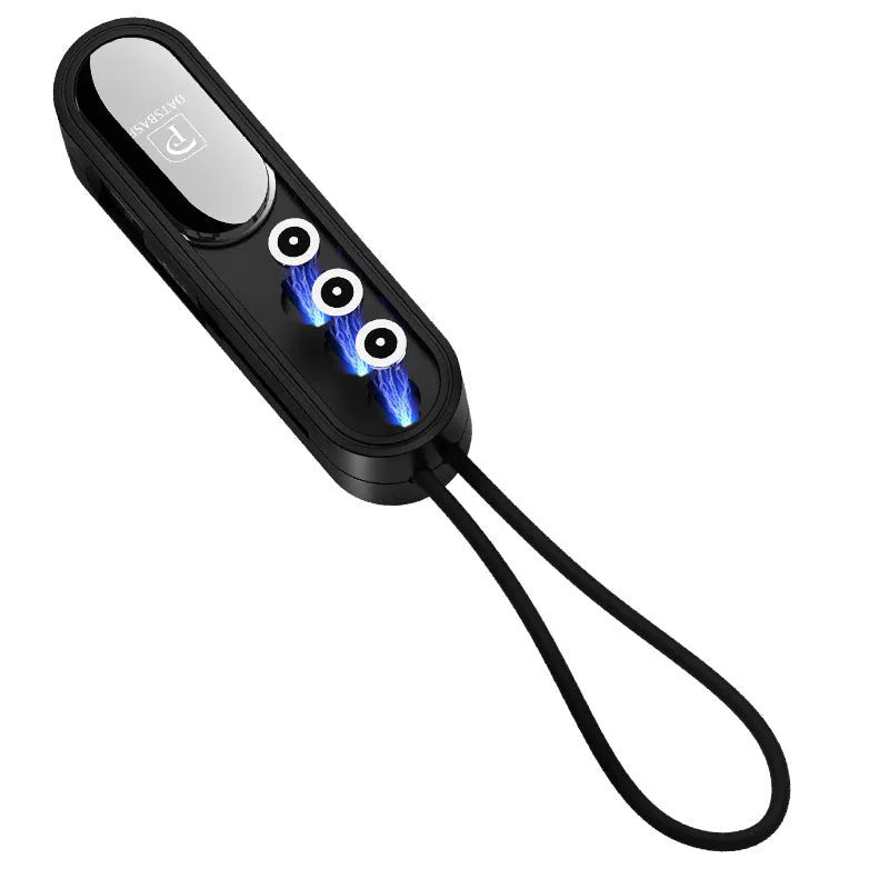 Magnetic three-in-one USB charging cable in black colour with 0.4 metre length