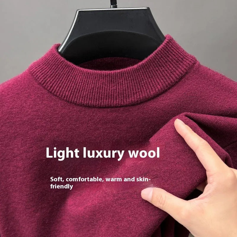 Men's half turtleneck wool knitwear pullover in deep sea blue colour showing regular fit and long sleeves