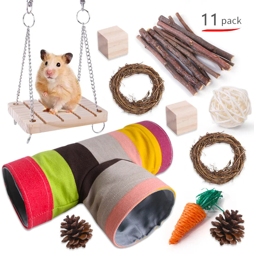 Wooden pet chewing toys bundle for rabbits guinea pigs and parrots with natural wood materials